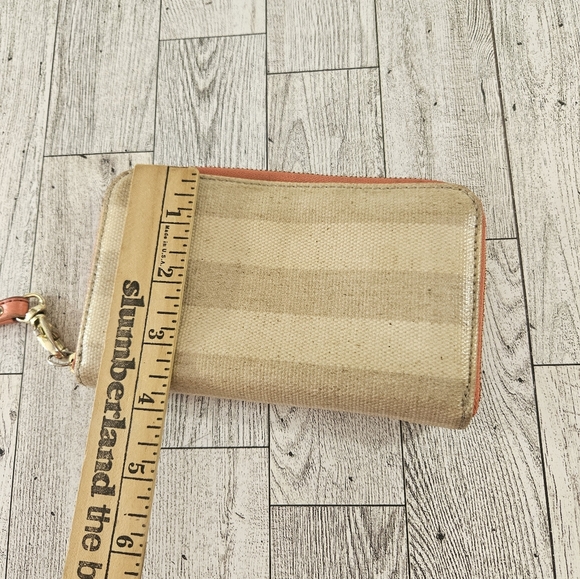 Fossil Tan Stripe Large Long Wallet Snap Full Zip Orange Inside Organizer - Picture 4 of 6